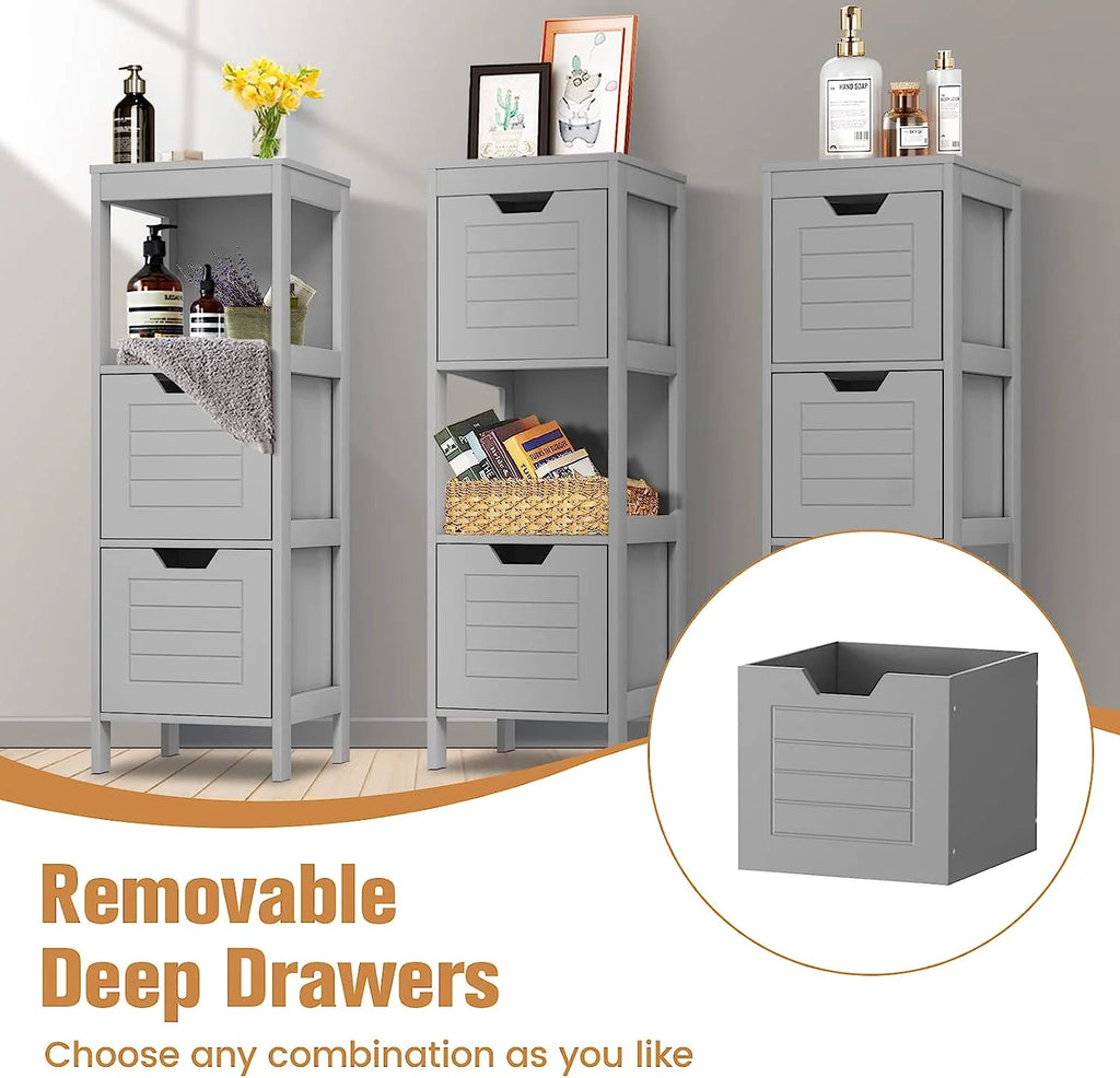 Bathroom Storage Cabinet, Freestanding Wooden Side Storage Cabinet with 2 Adjustable Drawers U3562