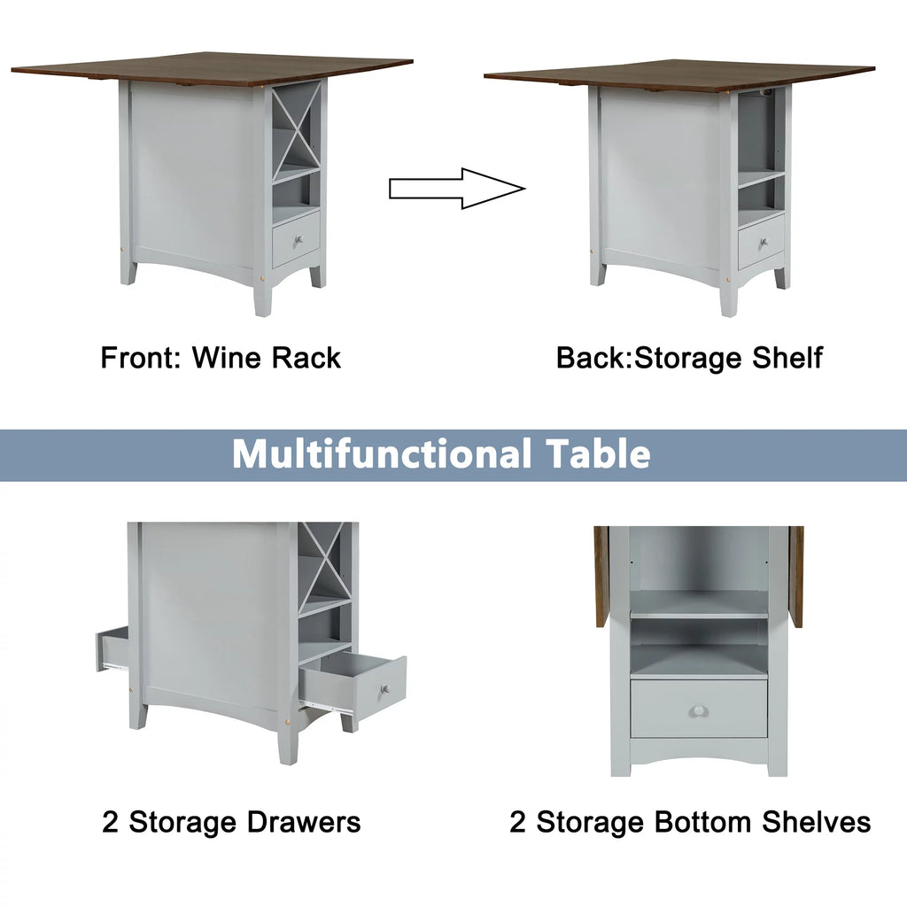 Wood 5-Piece Counter Height Dining Table Set with Rack and Drawers X211