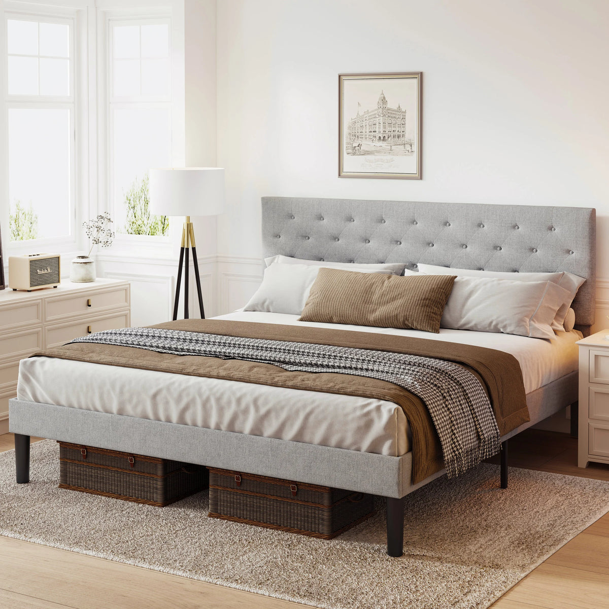 Queen Size Bed Frame Light Gray L99243