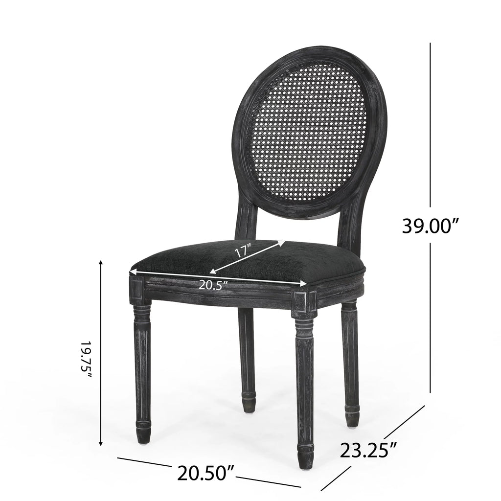 Upholstered Wood and Cane Dining Chairs, Set of 4 I8455