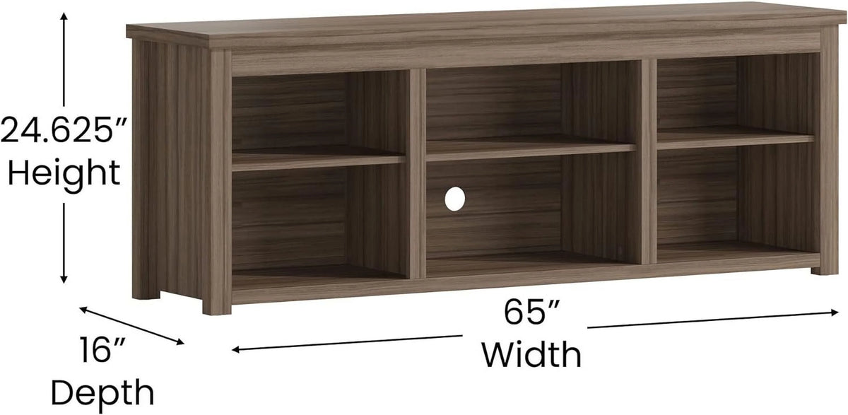 Gray Wash Oak TV Stand with 6 Open Storage Compartments R4959