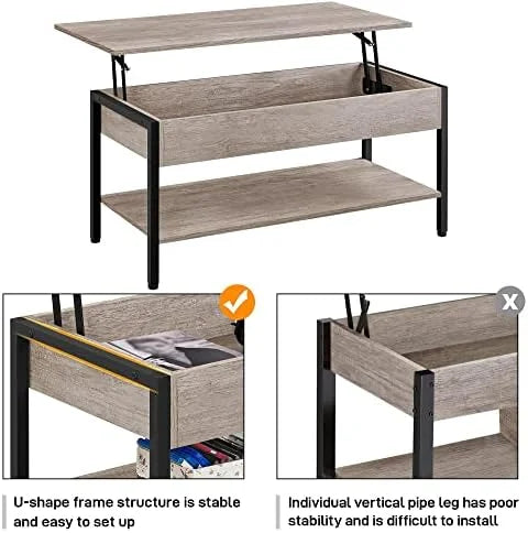 Industrial Lift Top Coffee Table 47.5x24x20 Inches Gray Z16172