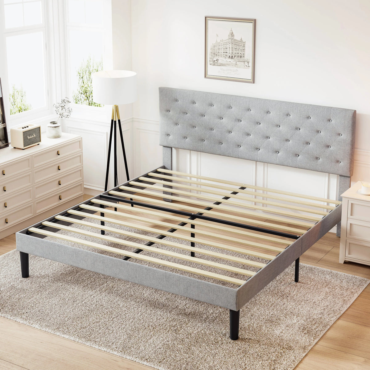 Queen Size Bed Frame Light Gray L99243