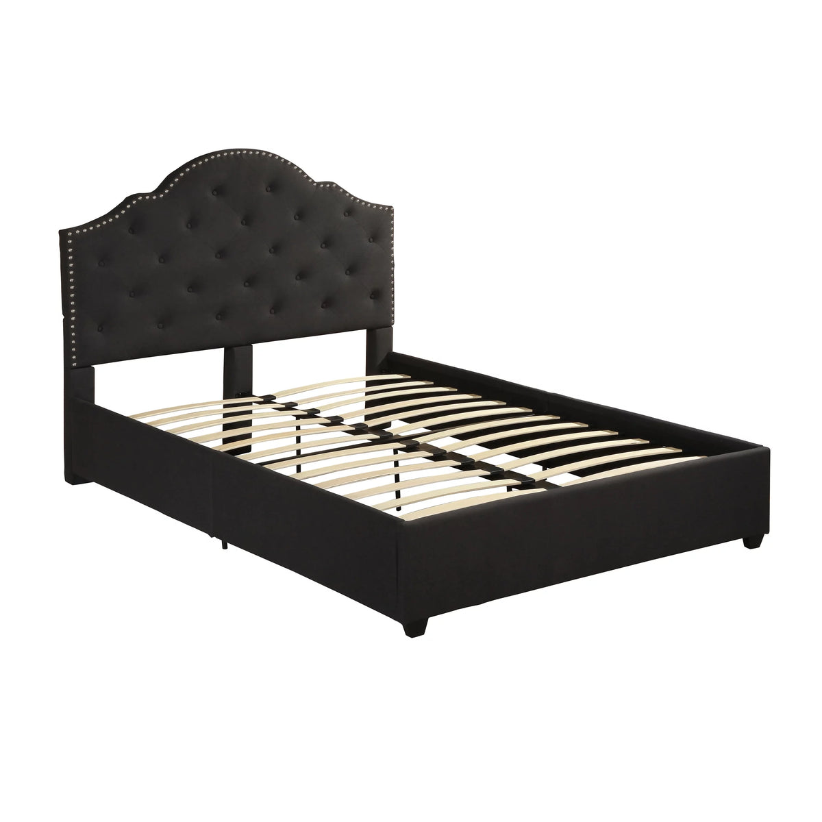 Black Button-Tufted Upholstered Queen Bed Frame W521