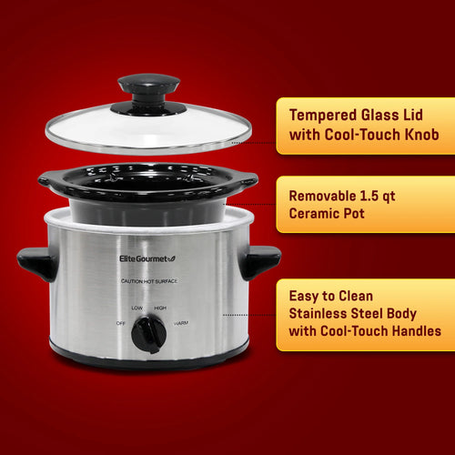 1.5 Qt Mini Slow Cooker Stainless Steel M6775
