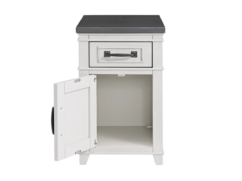 Antique White and Grey Chairside Table with Power S35636