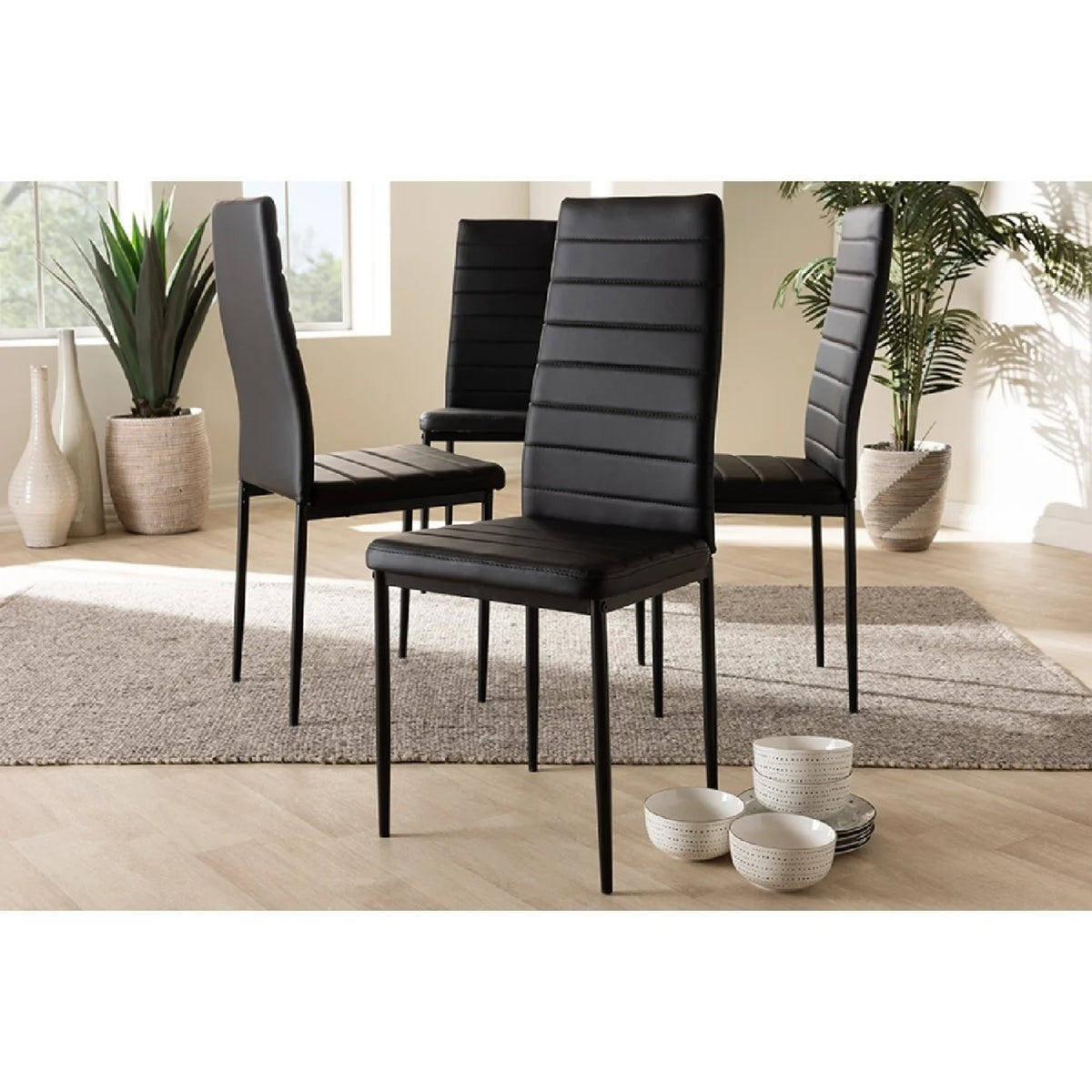 Black Faux Leather Upholstered Dining Chair Set of 4 P15714