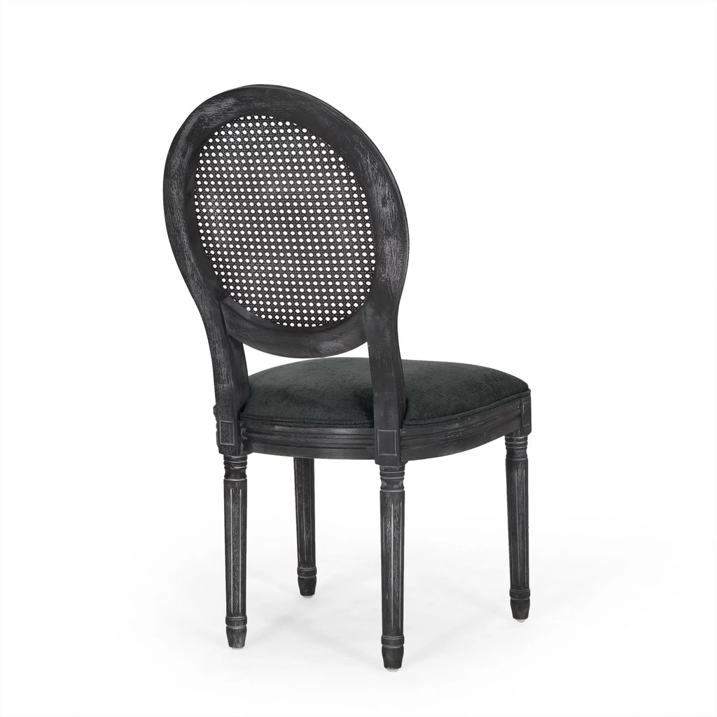 Upholstered Wood and Cane Dining Chairs, Set of 4 I8455