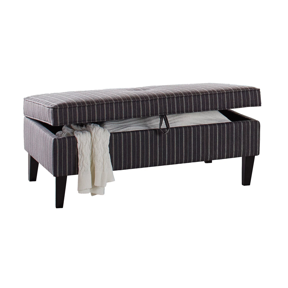 Rectangular Upholstered Storage Ottoman Black and White F4340