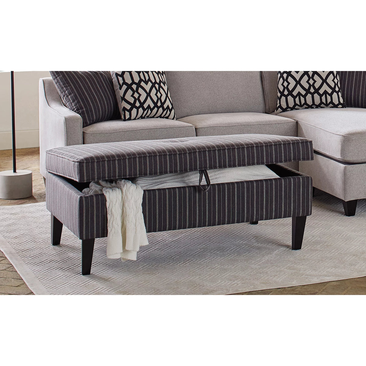 Rectangular Upholstered Storage Ottoman Black and White F4340