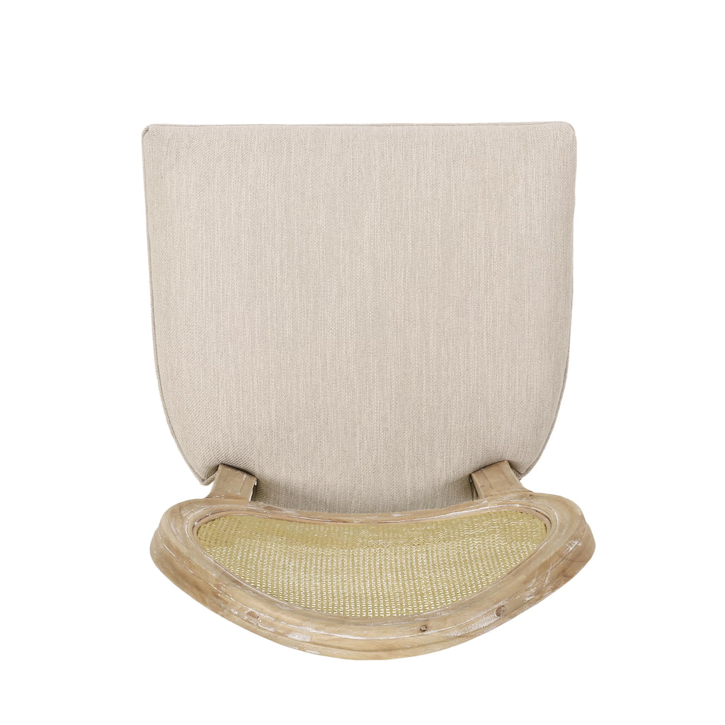 Fabric Upholstered Wood and Cane Barstools, Set of 2 A751