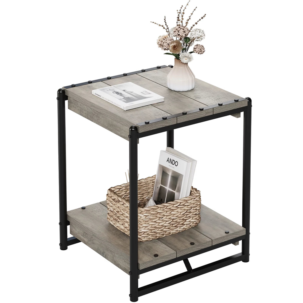 Grey Wood End Table with Storage Shelf I5009